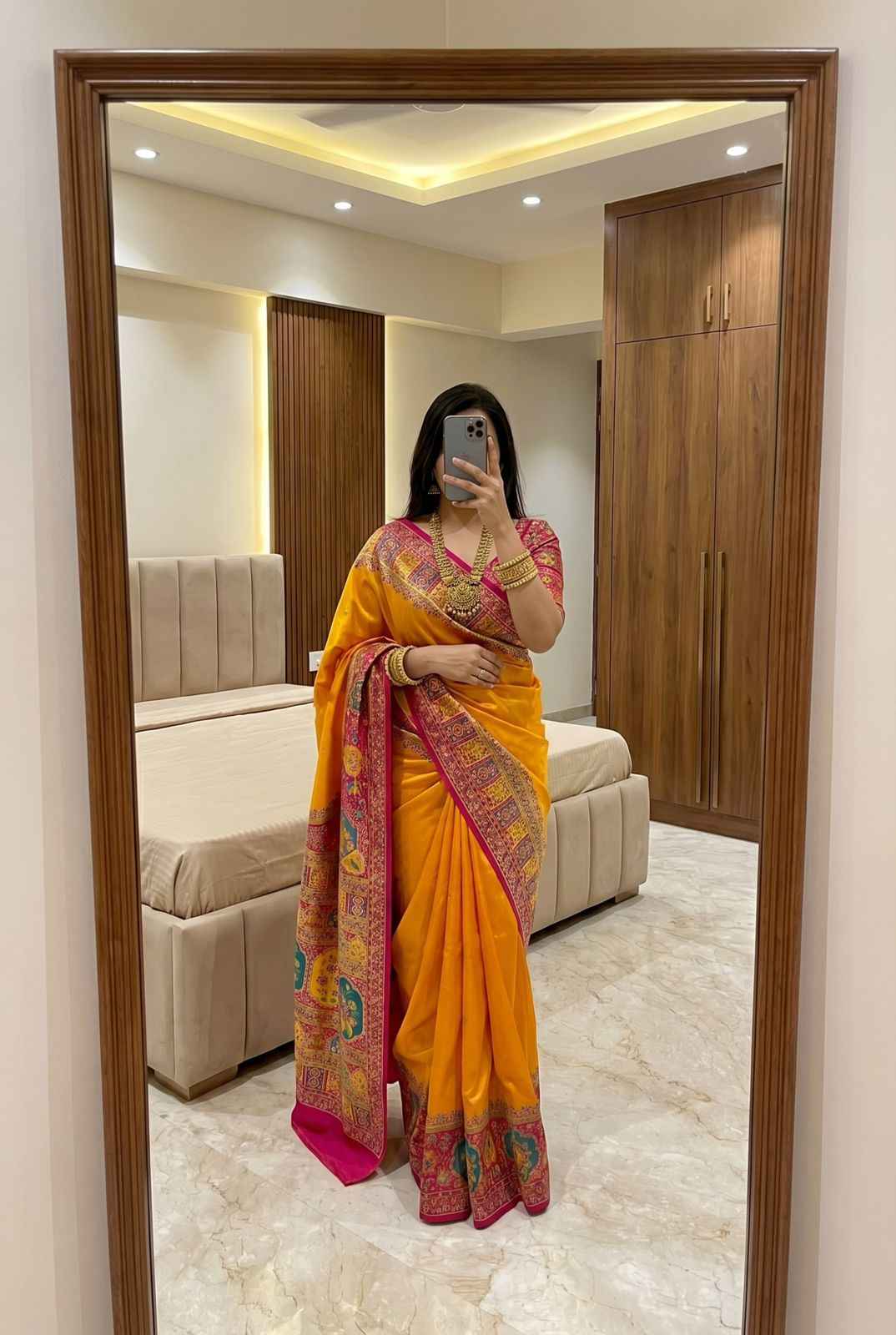 PASHMINA SILK MULTICOLOR BORDER WOVEN MOTIFS SAREE 