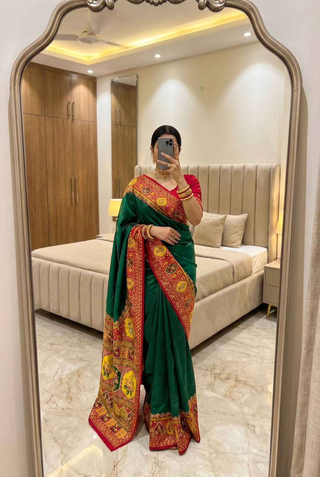 PASHMINA SILK MULTICOLOR BORDER WOVEN MOTIFS SAREE 
