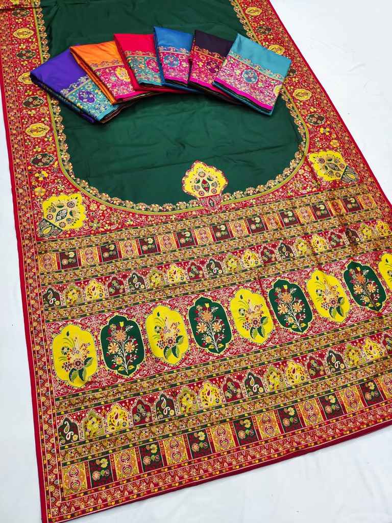 PASHMINA SILK MULTICOLOR BORDER WOVEN MOTIFS SAREE 