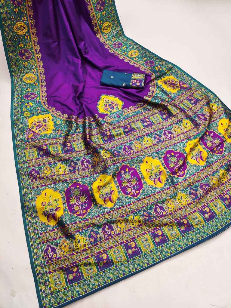 PASHMINA SILK MULTICOLOR BORDER WOVEN MOTIFS SAREE 