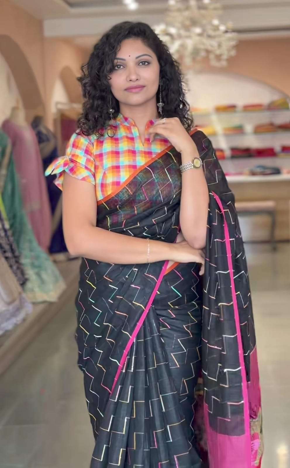 PLAIN LINEN DIGITAL PRINTED SAREE CODE MG660