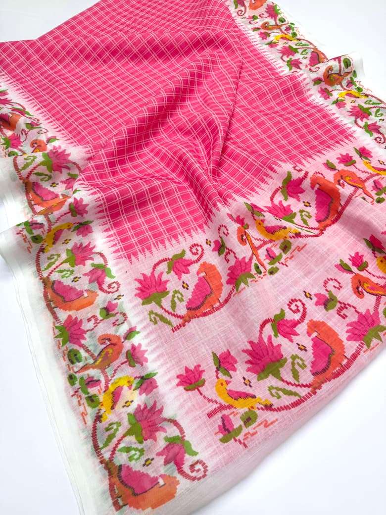 PLAIN LINEN DIGITAL PRINTED SAREE CODE MG660