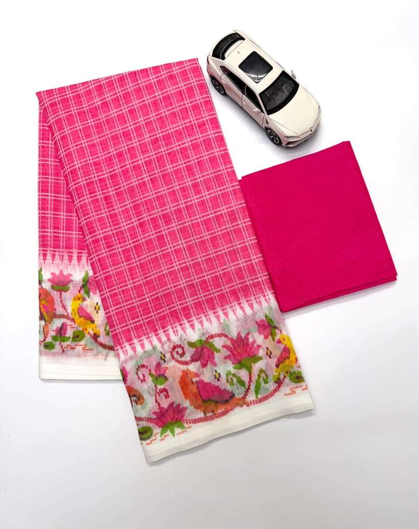 PLAIN LINEN DIGITAL PRINTED SAREE CODE MG660