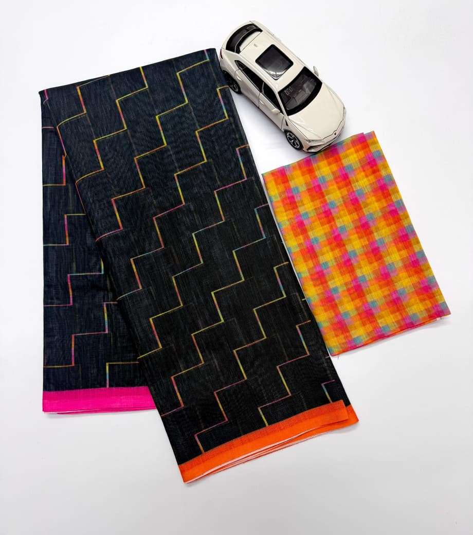 PLAIN LINEN DIGITAL PRINTED SAREE CODE MG660