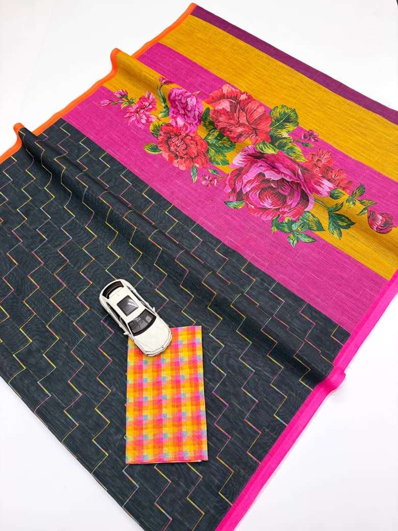 PLAIN LINEN DIGITAL PRINTED SAREE CODE MG660