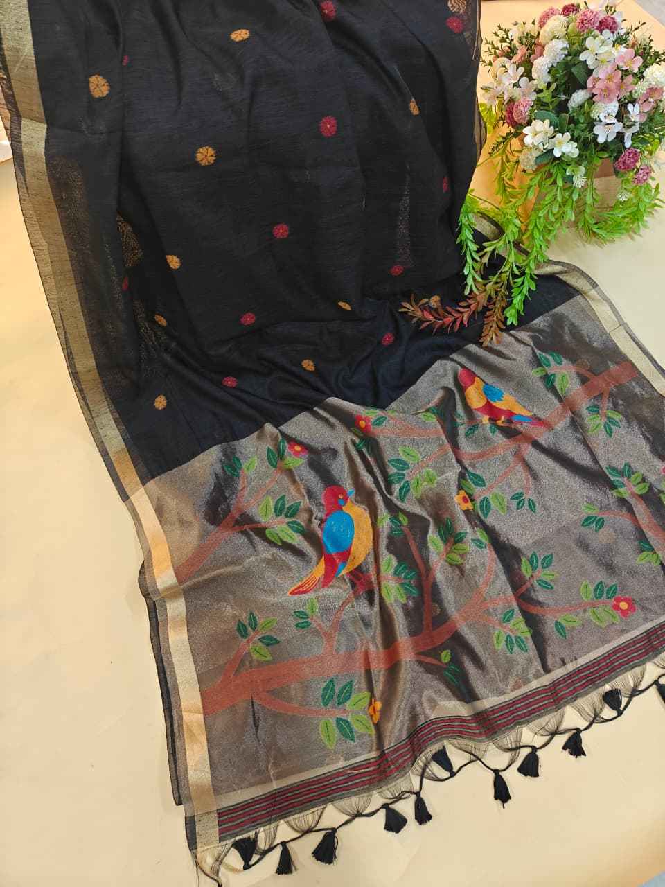 PREMIUM SOFT PURE LINEN SILK ZARI AND MEENA WEAVING SAREE AT WHOLESALE PRICE 