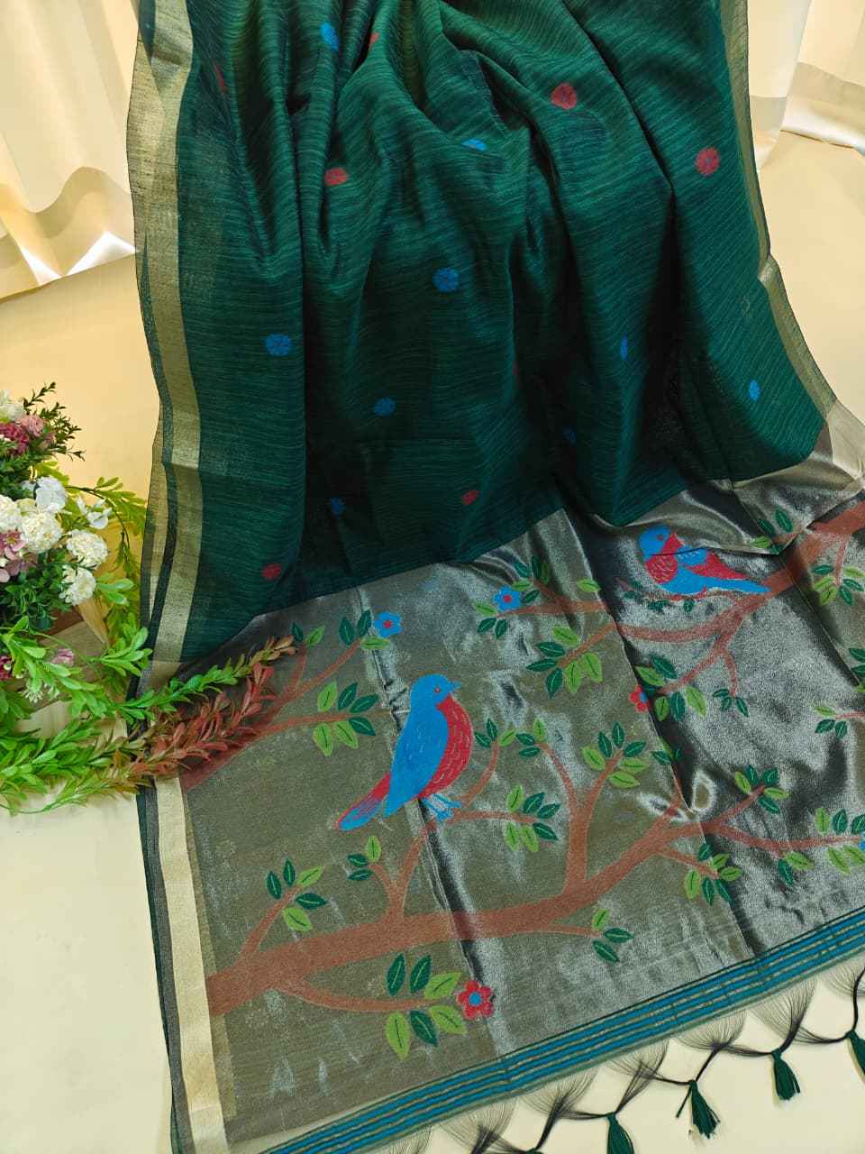 PREMIUM SOFT PURE LINEN SILK ZARI AND MEENA WEAVING SAREE AT WHOLESALE PRICE 