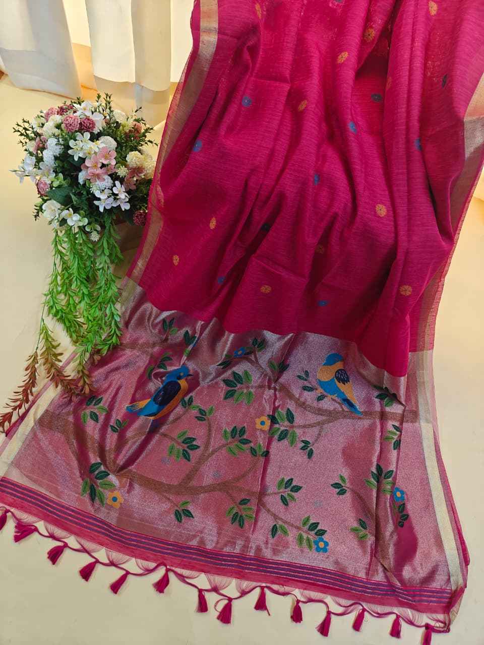 PREMIUM SOFT PURE LINEN SILK ZARI AND MEENA WEAVING SAREE AT WHOLESALE PRICE 