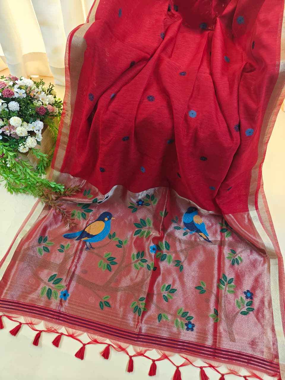 PREMIUM SOFT PURE LINEN SILK ZARI AND MEENA WEAVING SAREE AT WHOLESALE PRICE 