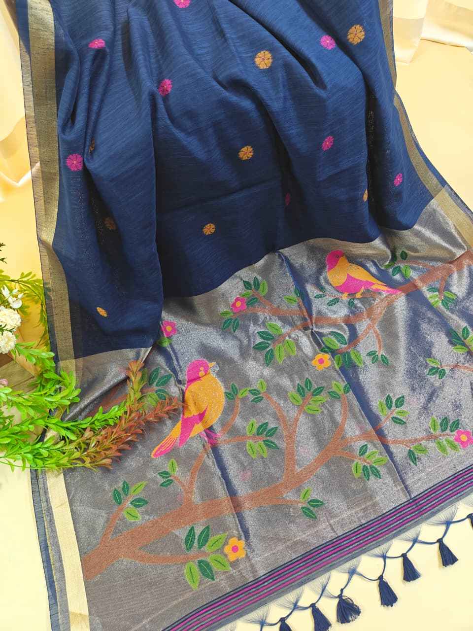 PREMIUM SOFT PURE LINEN SILK ZARI AND MEENA WEAVING SAREE AT WHOLESALE PRICE 