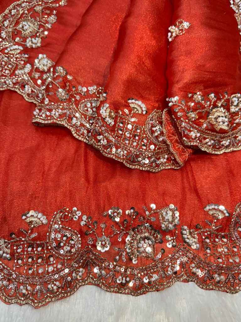PREMIUM SOFT TISSUE SILK MOTI AND BEADS HEAVY EMBROIDERED WORK SAREE