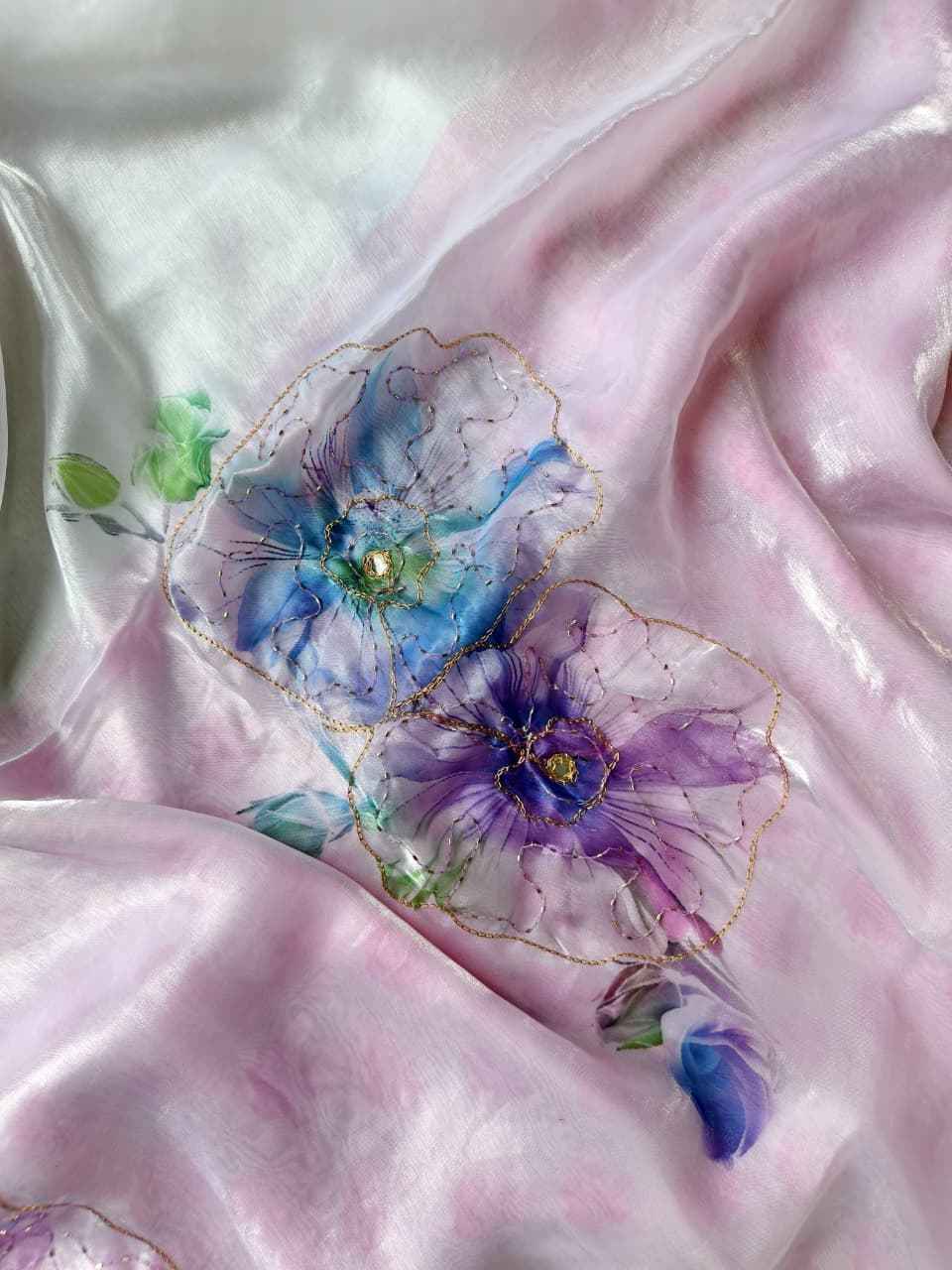 PREMIUM SPACE SILK FLORAL HANDWORK SAREE