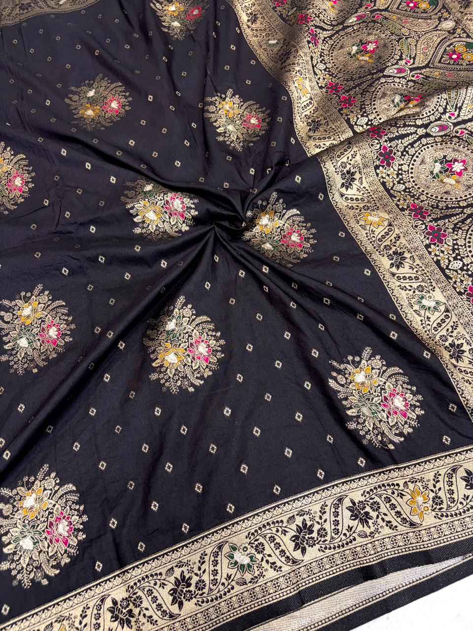 PURE BANARASI KHADI DOLLA SILK FLOWER ZARI WEAVING SAREE 