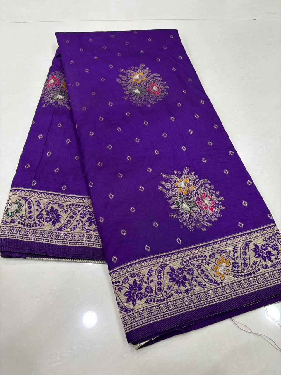 PURE BANARASI KHADI DOLLA SILK FLOWER ZARI WEAVING SAREE 