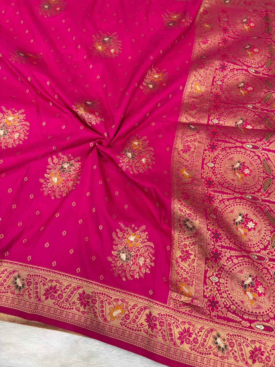 PURE BANARASI KHADI DOLLA SILK FLOWER ZARI WEAVING SAREE 