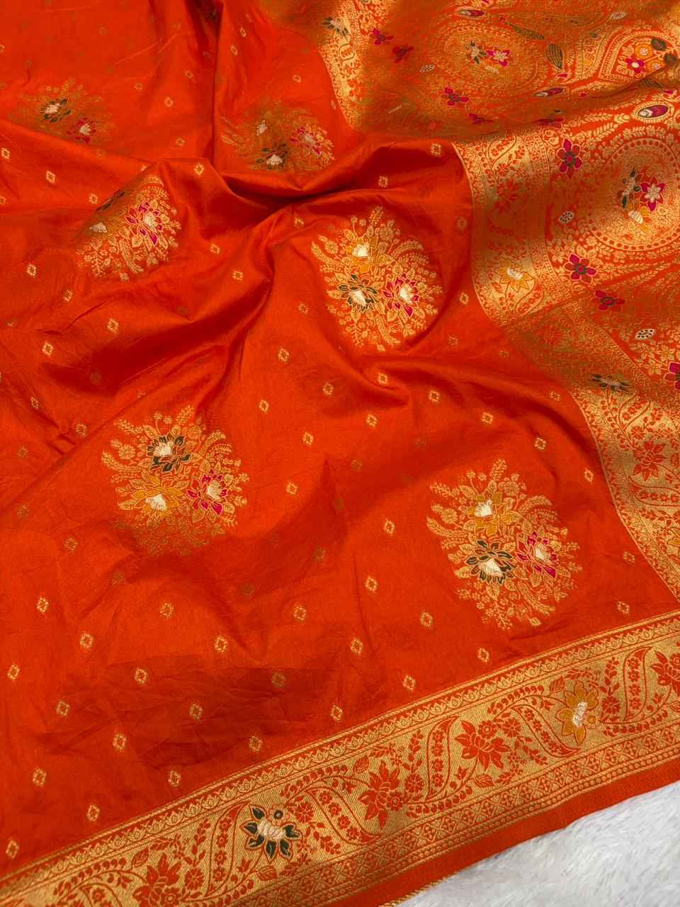 PURE BANARASI KHADI DOLLA SILK FLOWER ZARI WEAVING SAREE 