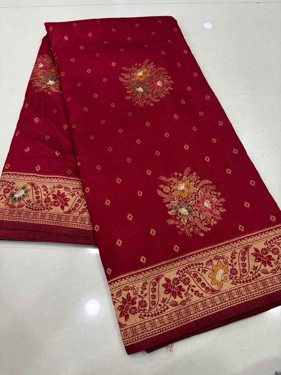 PURE BANARASI KHADI DOLLA SILK FLOWER ZARI WEAVING SAREE 