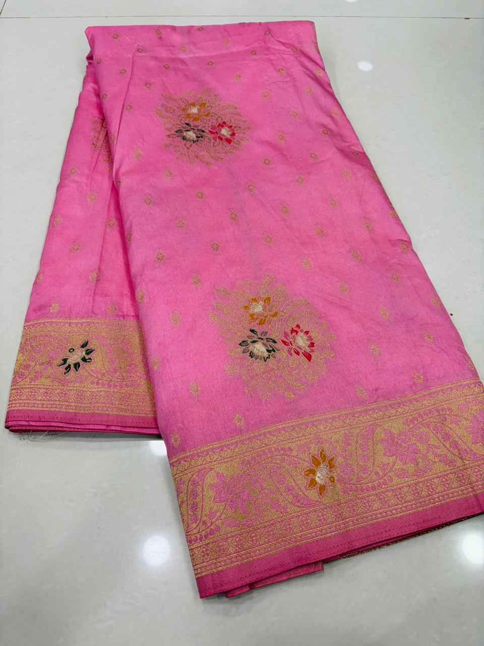 PURE BANARASI KHADI DOLLA SILK FLOWER ZARI WEAVING SAREE 