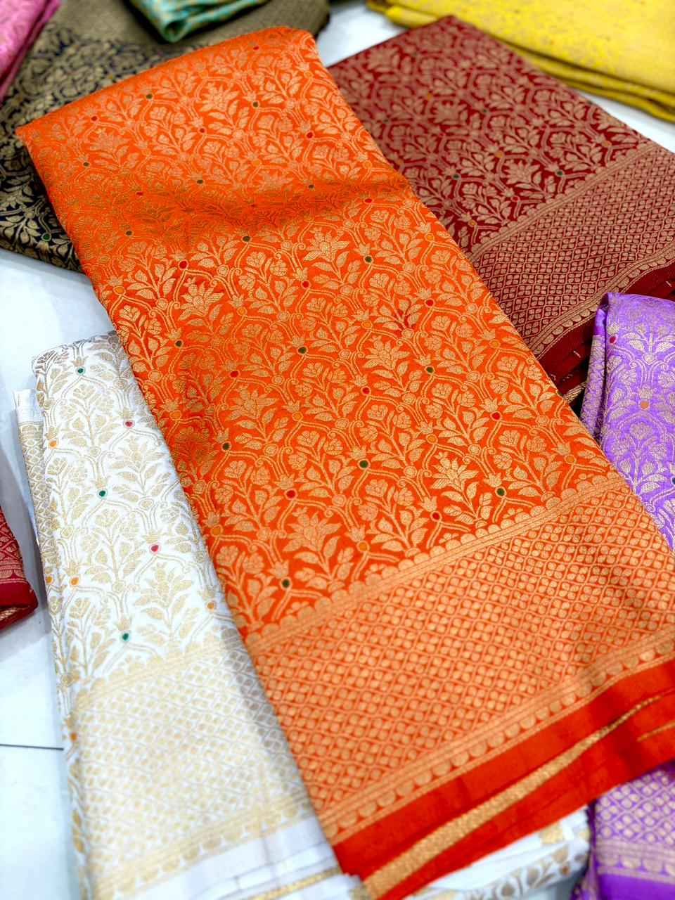 PURE BANARASI KHADI SILK GOLD ZARI MINAKARI MOTIFS SAREE AT WHOLESALE PRICE