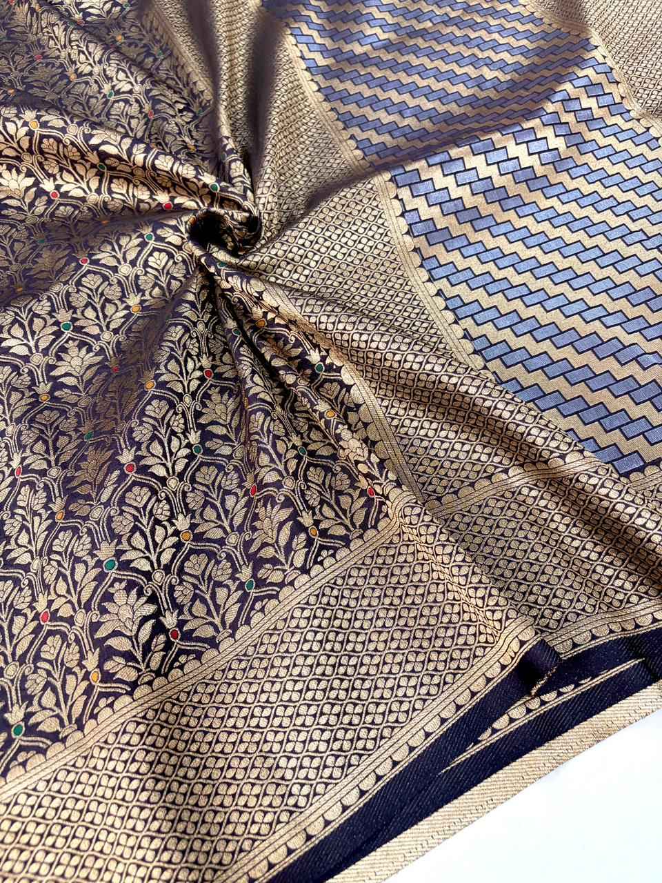 PURE BANARASI KHADI SILK GOLD ZARI MINAKARI MOTIFS SAREE AT WHOLESALE PRICE