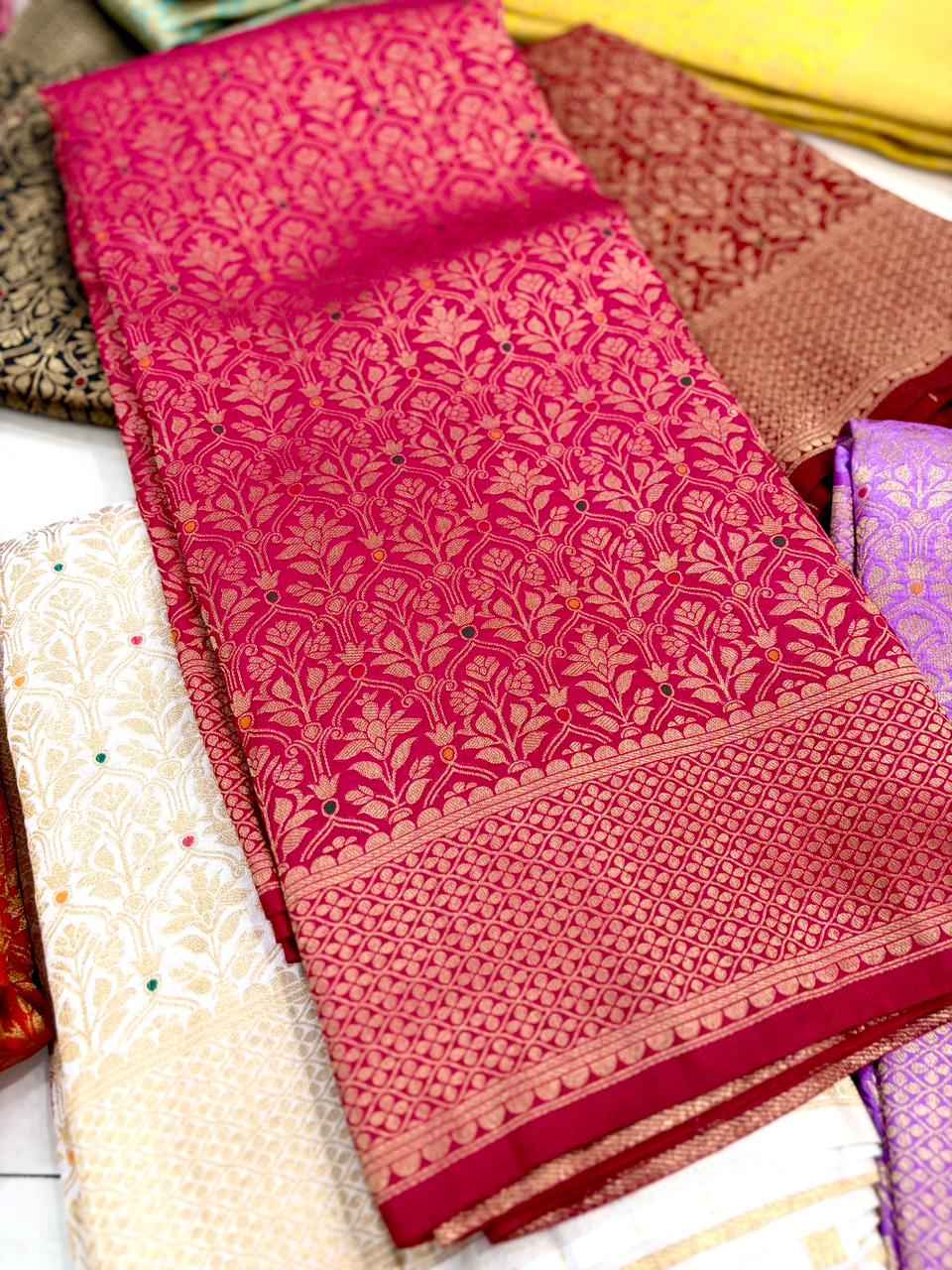 PURE BANARASI KHADI SILK GOLD ZARI MINAKARI MOTIFS SAREE AT WHOLESALE PRICE