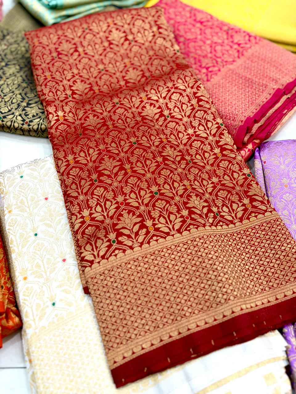 PURE BANARASI KHADI SILK GOLD ZARI MINAKARI MOTIFS SAREE AT WHOLESALE PRICE