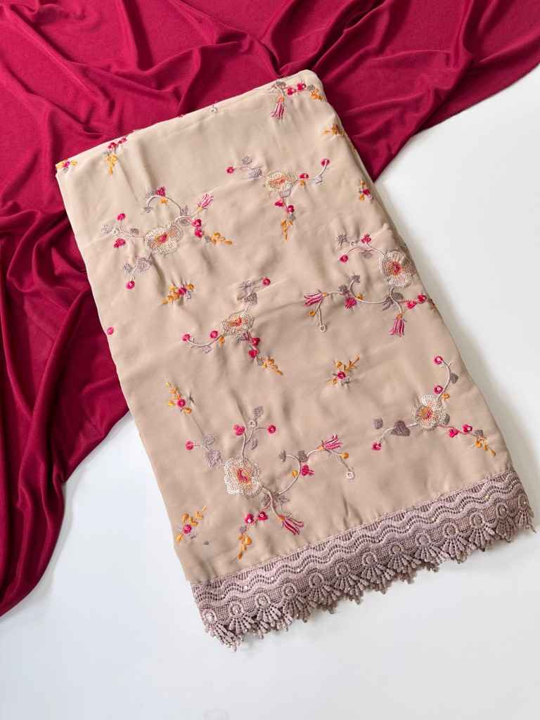 PURE GEORGATE SEQUENCE JAAL EMBROIDERED SAREE AT WHOLESALE PRICE