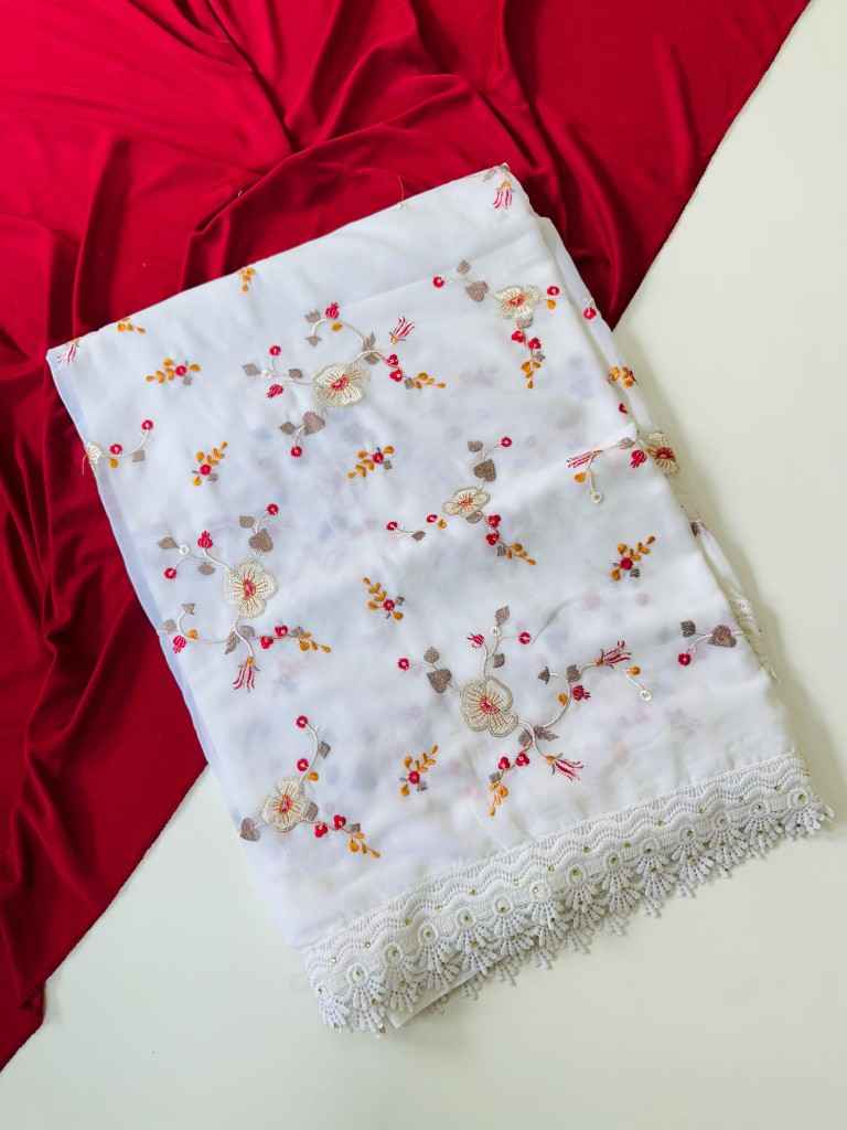 PURE GEORGATE SEQUENCE JAAL EMBROIDERED SAREE AT WHOLESALE PRICE