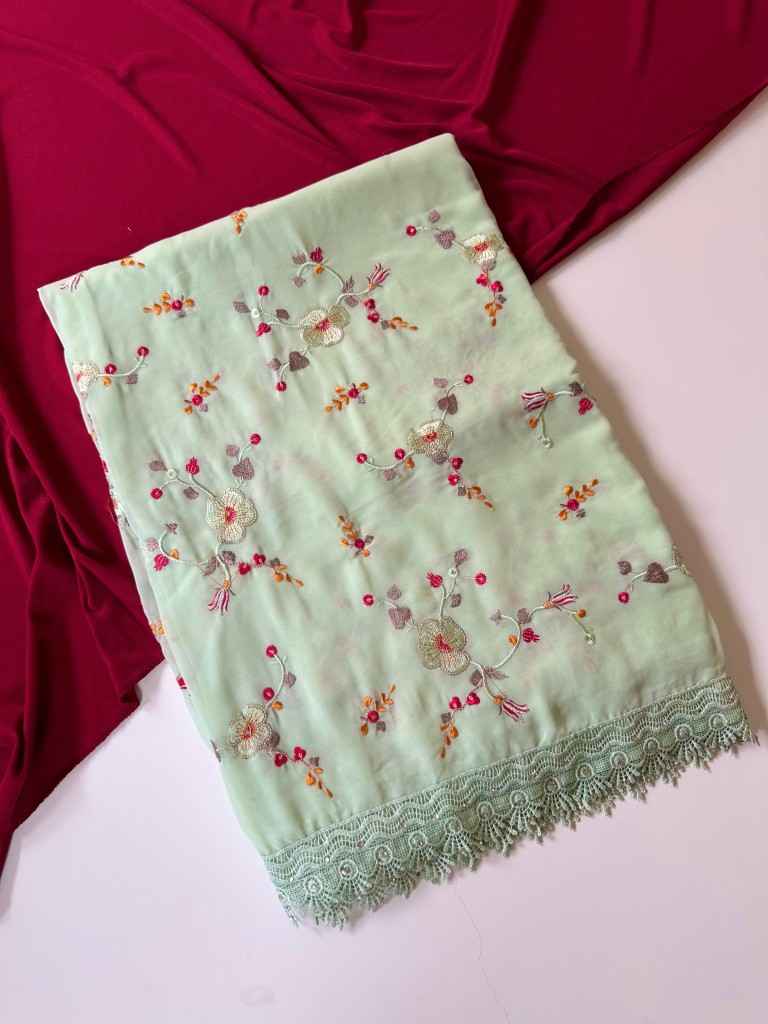 PURE GEORGATE SEQUENCE JAAL EMBROIDERED SAREE AT WHOLESALE PRICE
