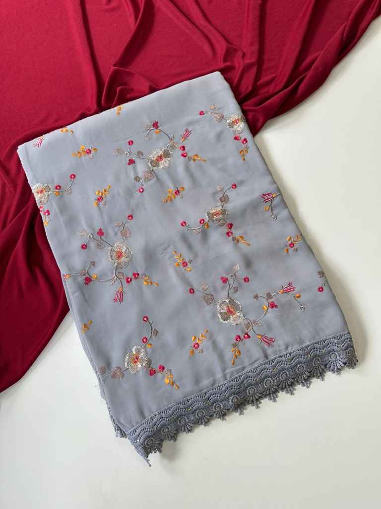 PURE GEORGATE SEQUENCE JAAL EMBROIDERED SAREE AT WHOLESALE PRICE