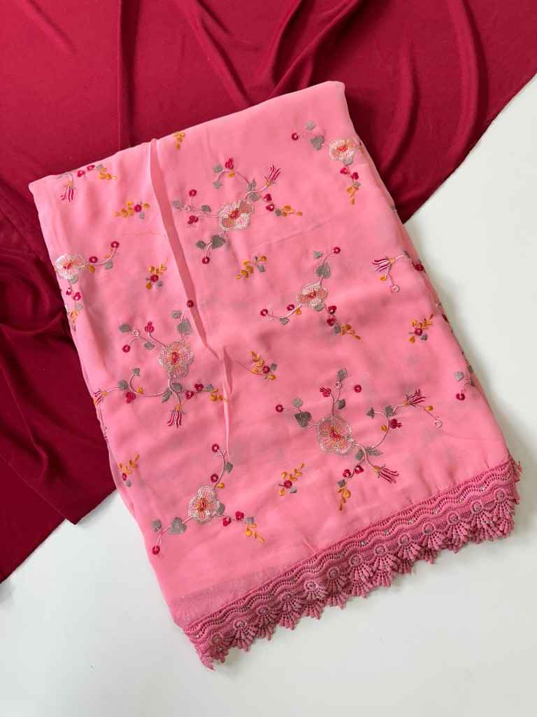 PURE GEORGATE SEQUENCE JAAL EMBROIDERED SAREE AT WHOLESALE PRICE