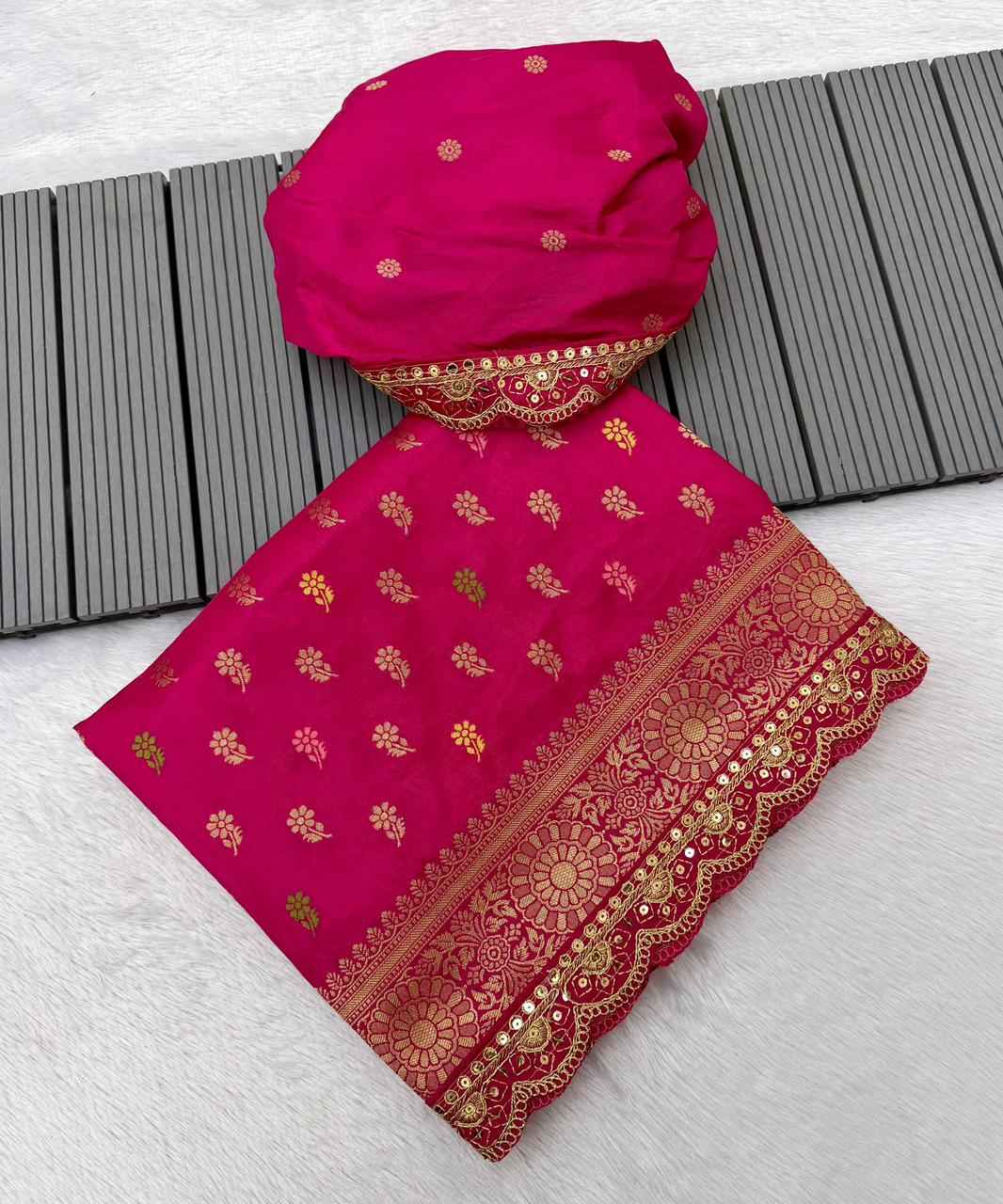 PURE KHADDI GEORGETTE DOLLA SILK KANCHI BORDER SAREE AT WHOLESALE PRICE