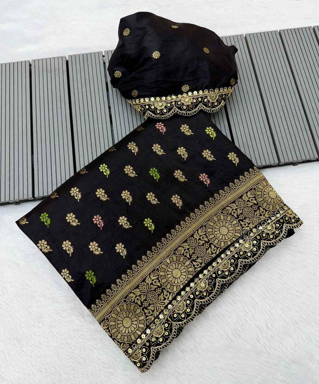 PURE KHADDI GEORGETTE DOLLA SILK KANCHI BORDER SAREE AT WHOLESALE PRICE