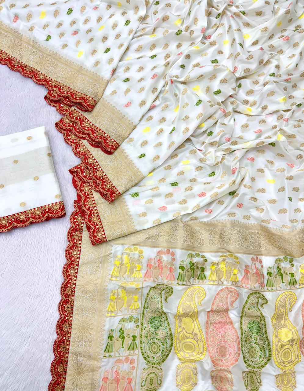 PURE KHADDI GEORGETTE DOLLA SILK KANCHI BORDER SAREE AT WHOLESALE PRICE