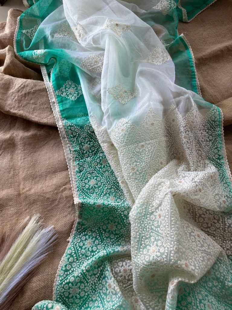 PURE ORGANZA SILK VISCOS THREAD SEQUENCE WORK SAREE