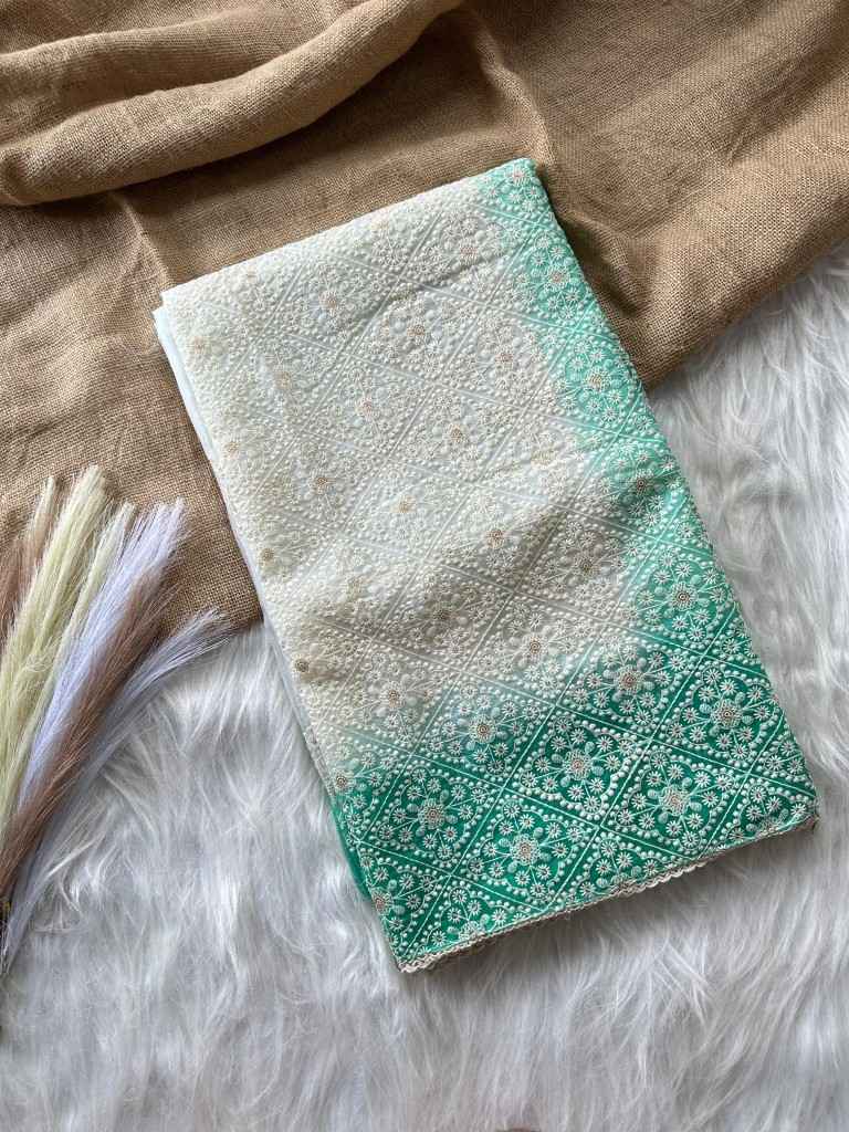 PURE ORGANZA SILK VISCOS THREAD SEQUENCE WORK SAREE