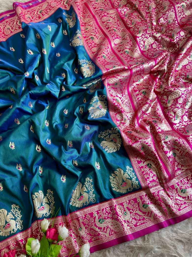 PURE PESHWAI BOMKAI PAITHANI SILK PEACOCK ZARI MOTIFS SAREE AT WHOLESALE PRICE