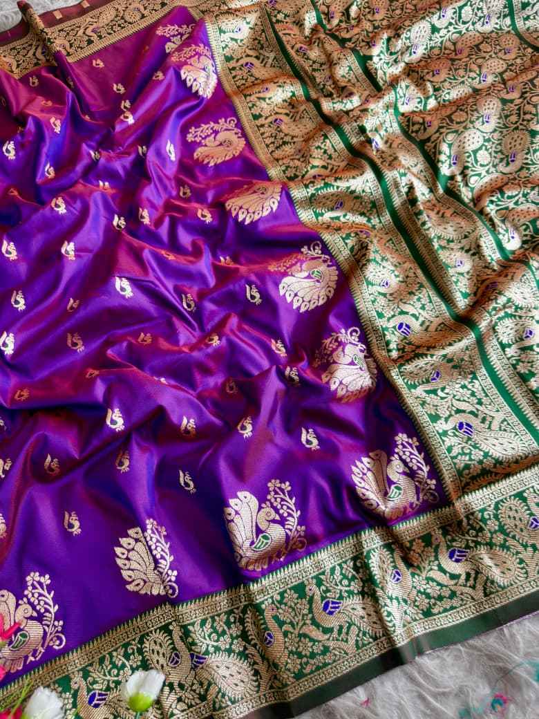PURE PESHWAI BOMKAI PAITHANI SILK PEACOCK ZARI MOTIFS SAREE AT WHOLESALE PRICE