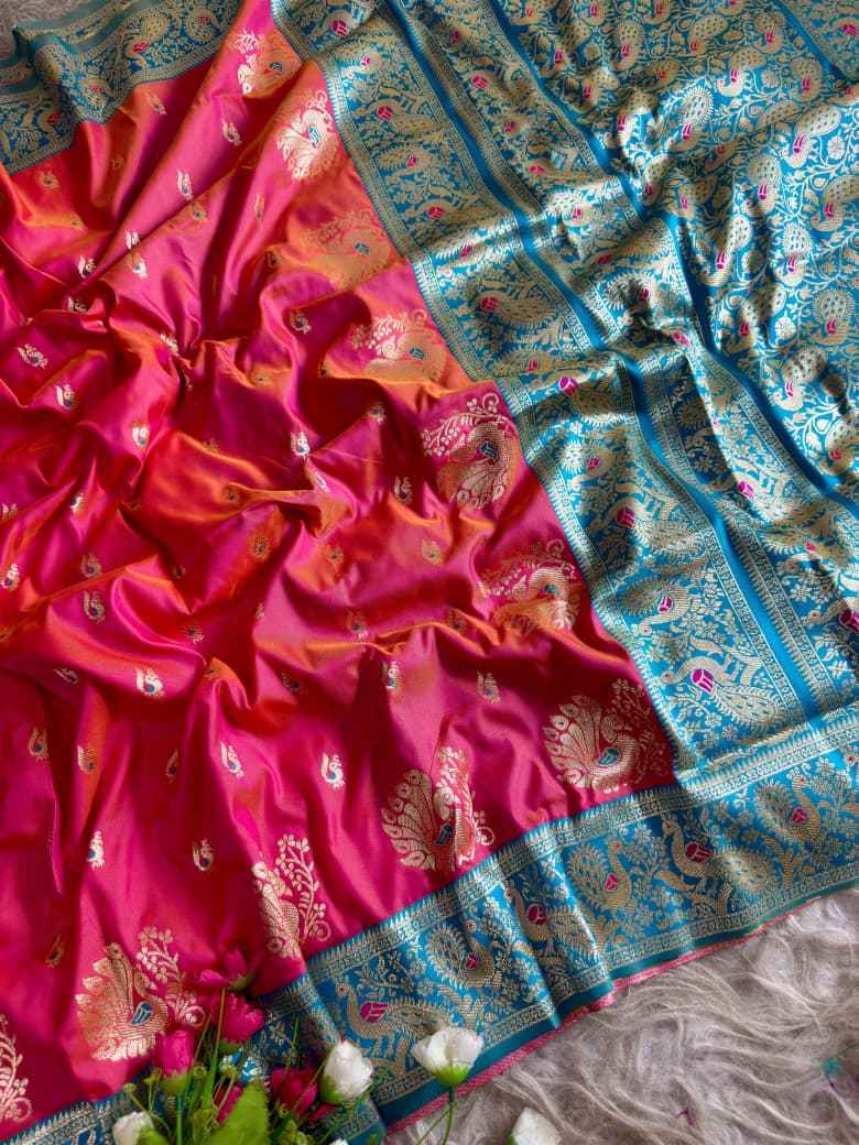 PURE PESHWAI BOMKAI PAITHANI SILK PEACOCK ZARI MOTIFS SAREE AT WHOLESALE PRICE