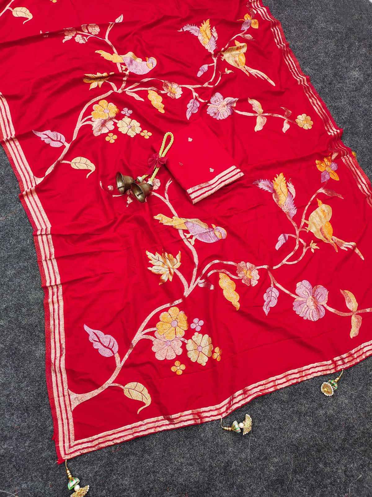 PURE SOFT CREPE KHADI SILK ZARI WEAVING BRIDS MOFTIS SAREE 