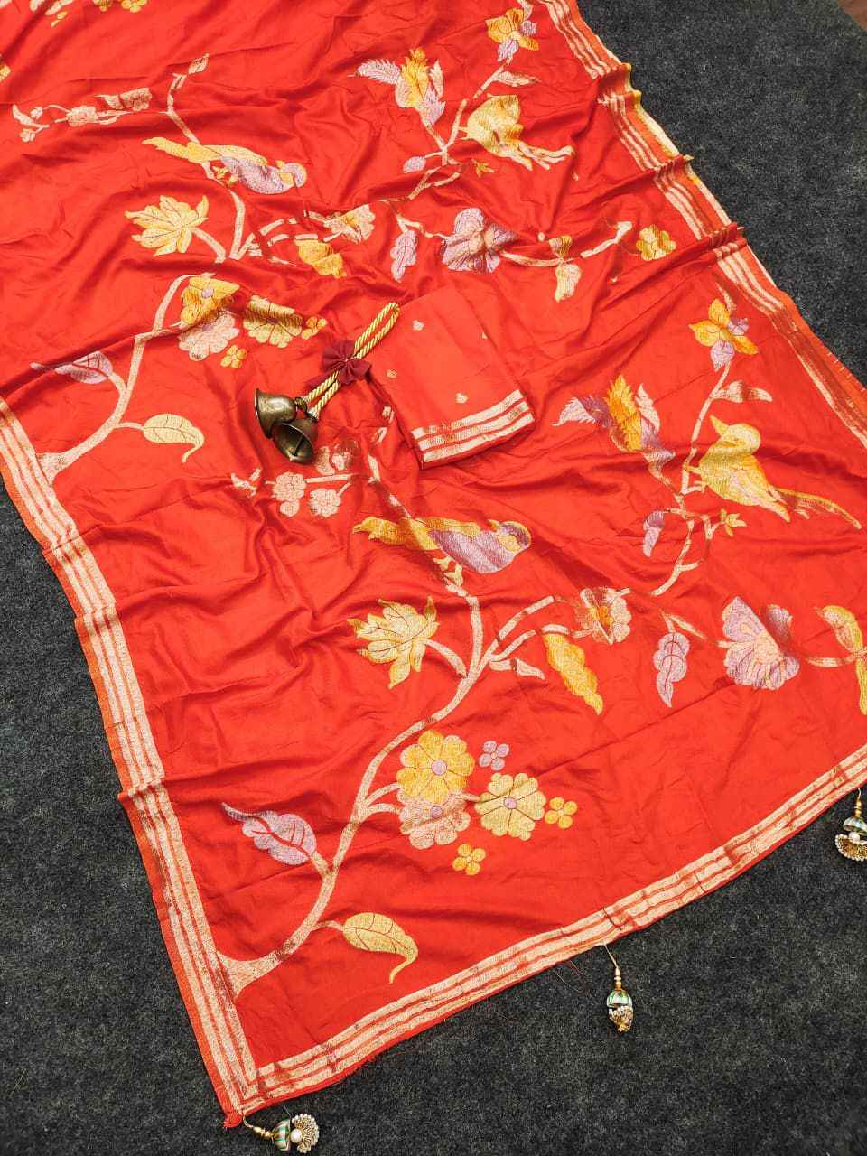 PURE SOFT CREPE KHADI SILK ZARI WEAVING BRIDS MOFTIS SAREE 