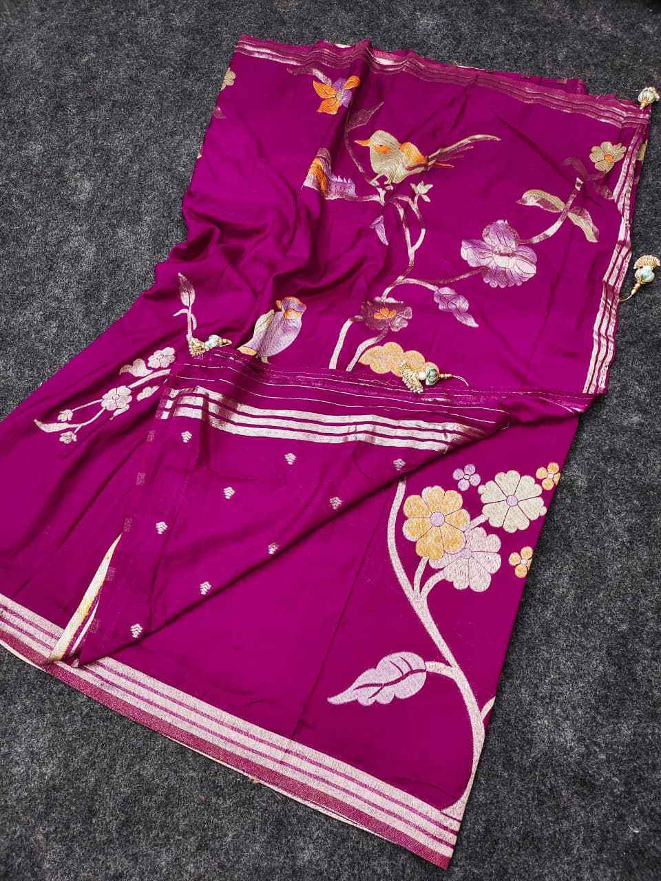 PURE SOFT CREPE KHADI SILK ZARI WEAVING BRIDS MOFTIS SAREE 