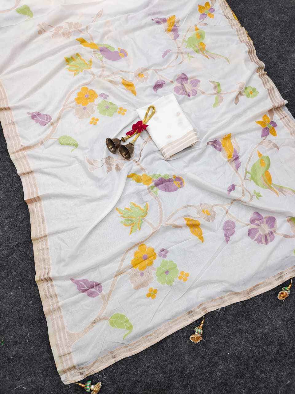 PURE SOFT CREPE KHADI SILK ZARI WEAVING BRIDS MOFTIS SAREE 