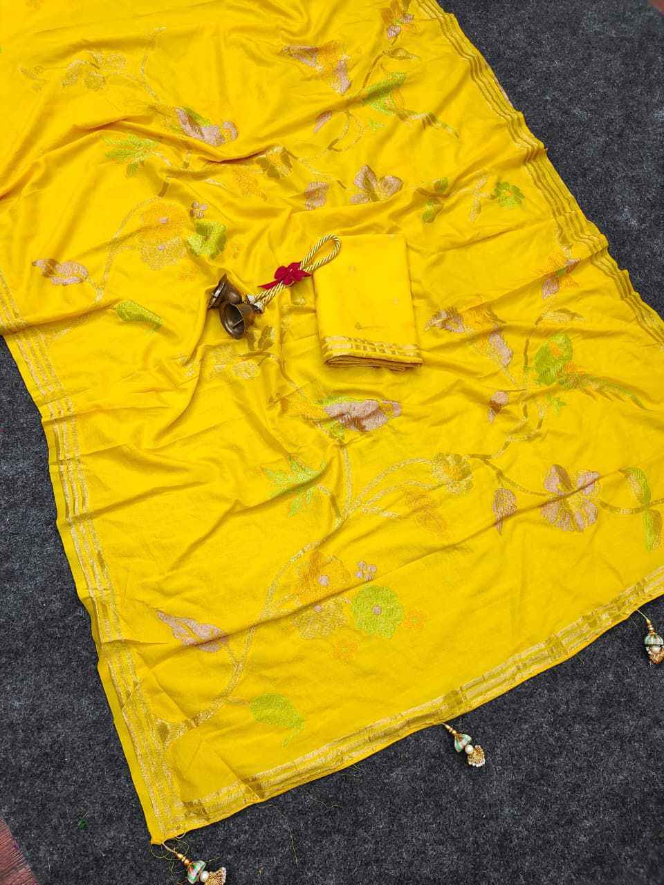 PURE SOFT CREPE KHADI SILK ZARI WEAVING BRIDS MOFTIS SAREE 