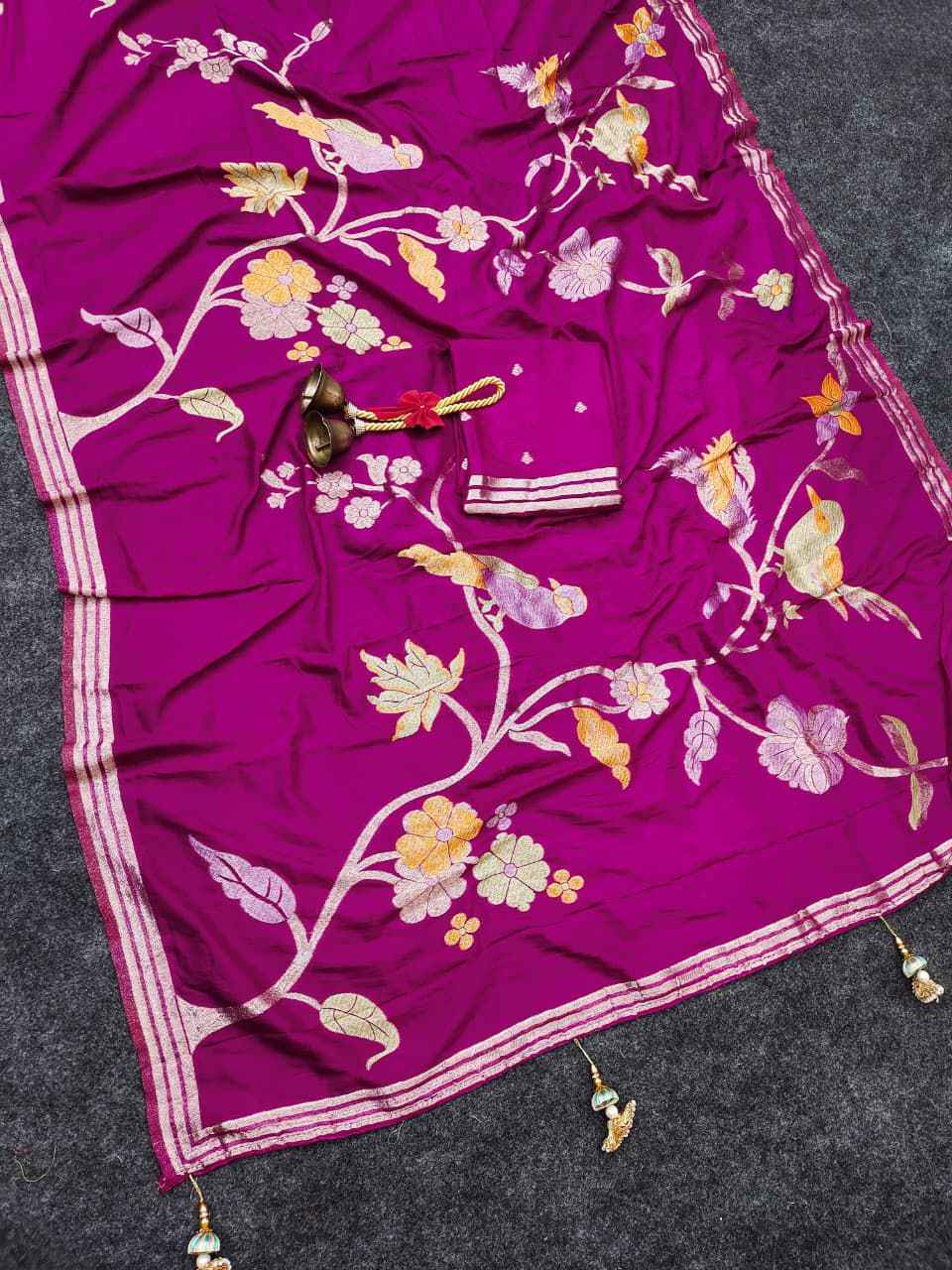 PURE SOFT CREPE KHADI SILK ZARI WEAVING BRIDS MOFTIS SAREE 