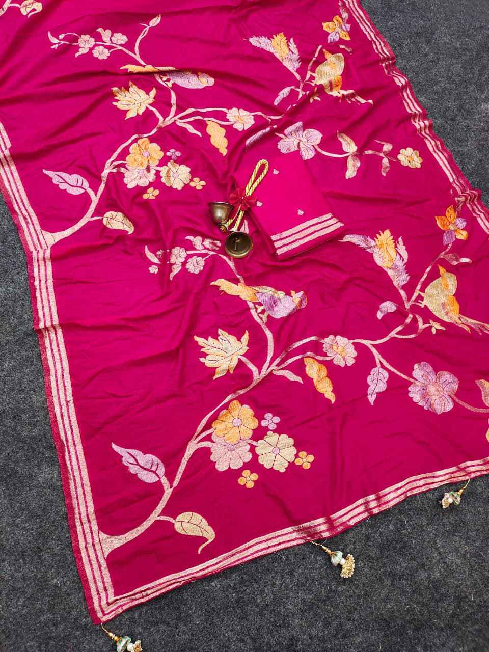 PURE SOFT CREPE KHADI SILK ZARI WEAVING BRIDS MOFTIS SAREE 