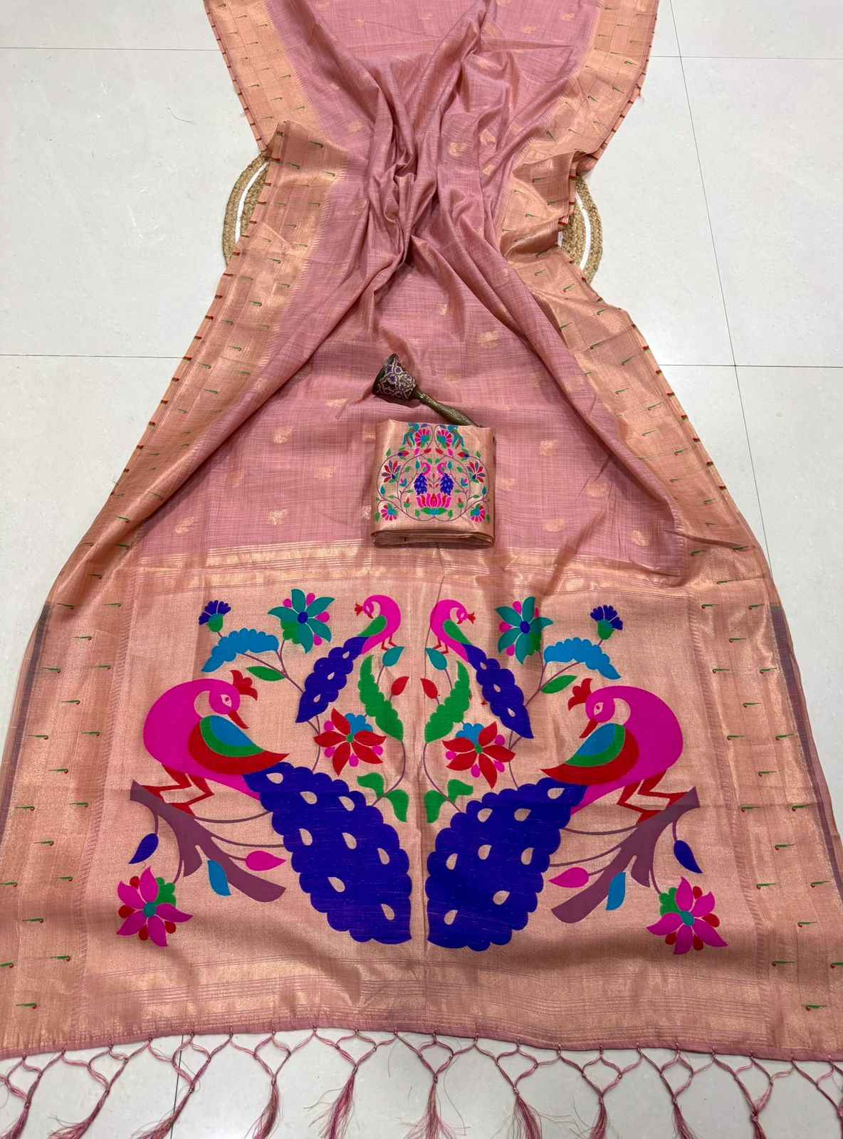 PURE SOFT MUGA COTTON ZAEI WEAVING MUNIYA PAITHANI SAREE 