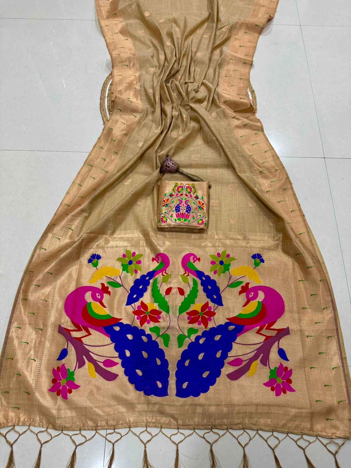 PURE SOFT MUGA COTTON ZAEI WEAVING MUNIYA PAITHANI SAREE 
