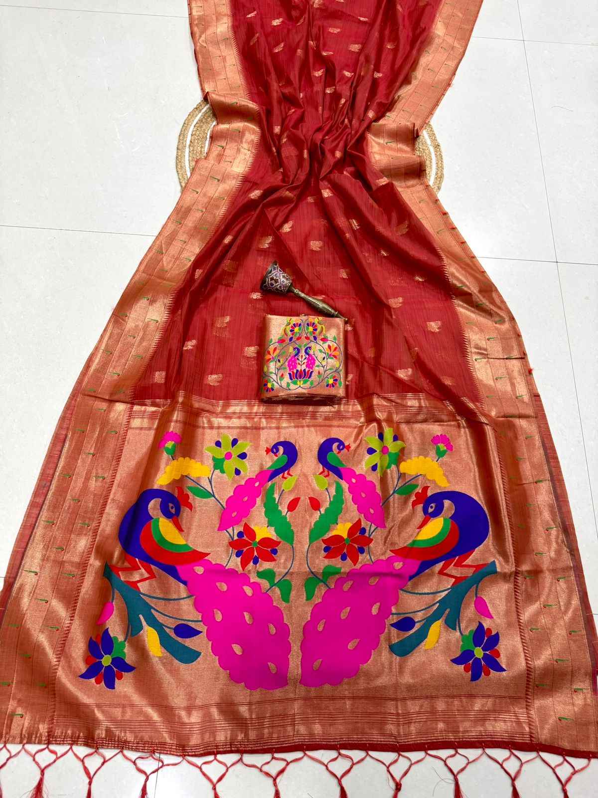 PURE SOFT MUGA COTTON ZAEI WEAVING MUNIYA PAITHANI SAREE 