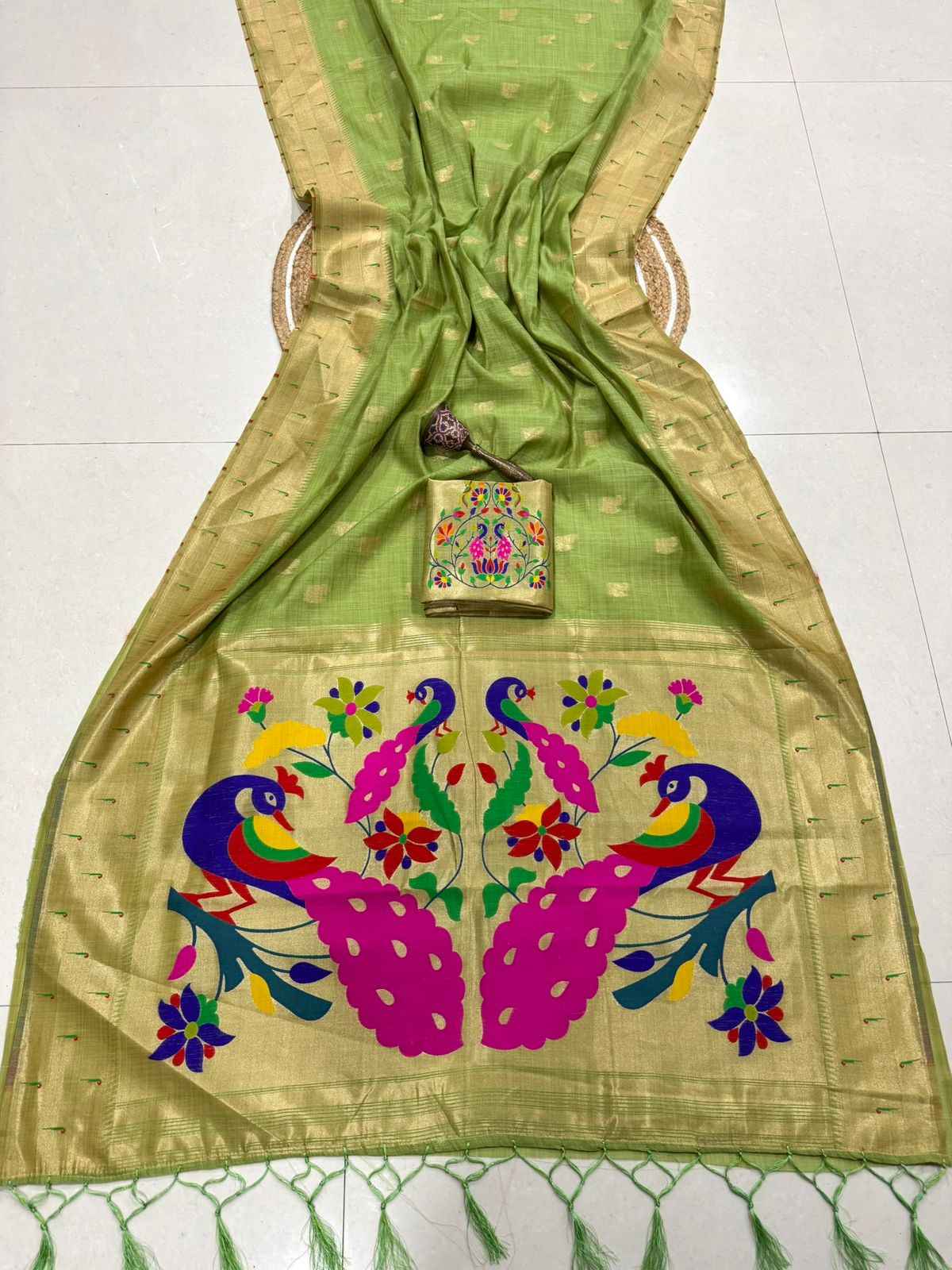 PURE SOFT MUGA COTTON ZAEI WEAVING MUNIYA PAITHANI SAREE 